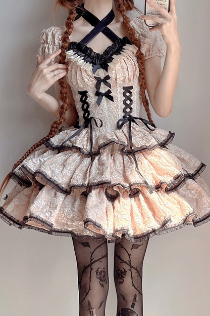 スイートダークレースアップロリータドレス