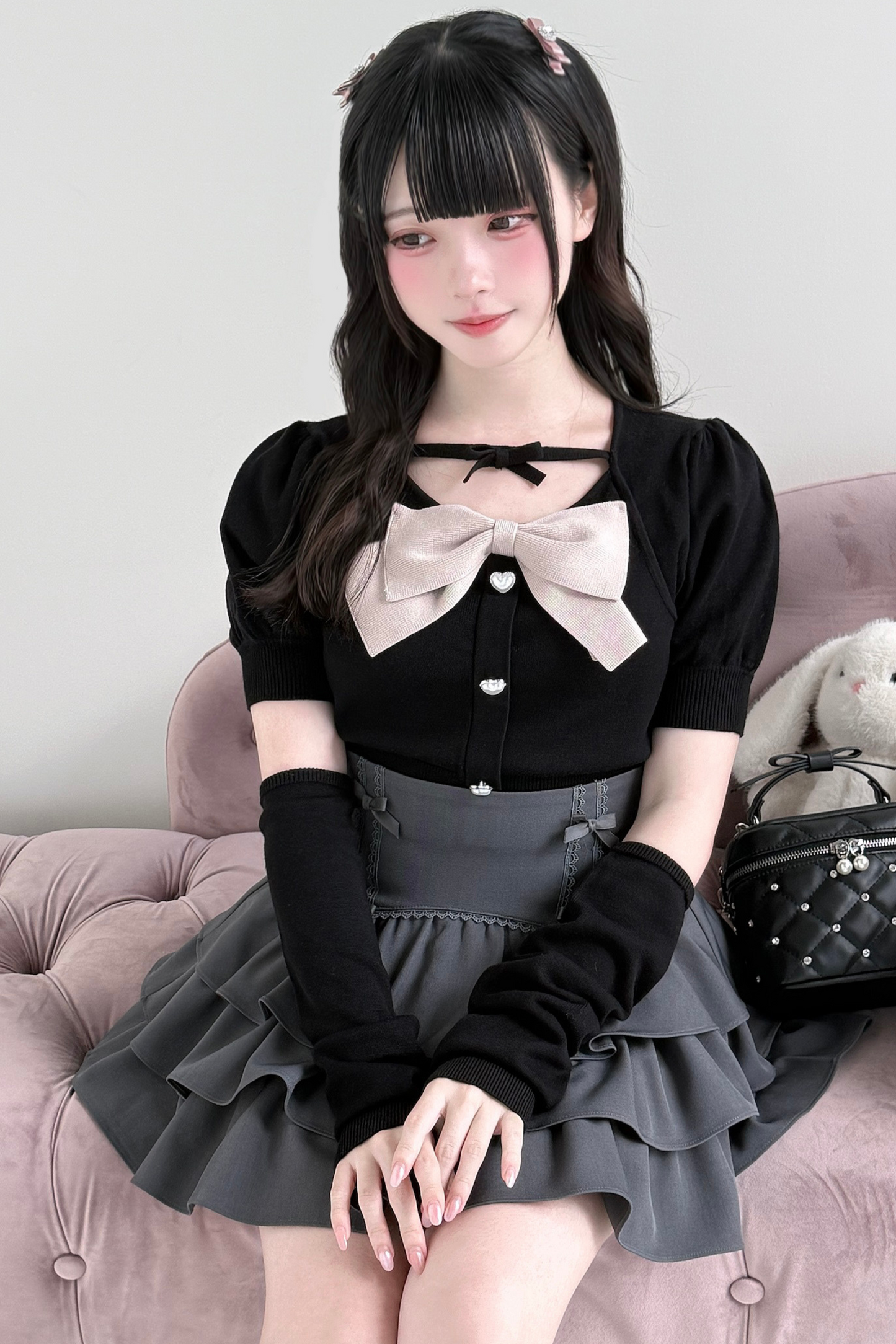 ビッグリボンニットトップス+スカート