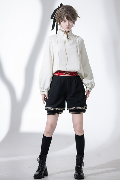 レトロスタンドカラーシャツ+ハーフパンツ+ジャケット