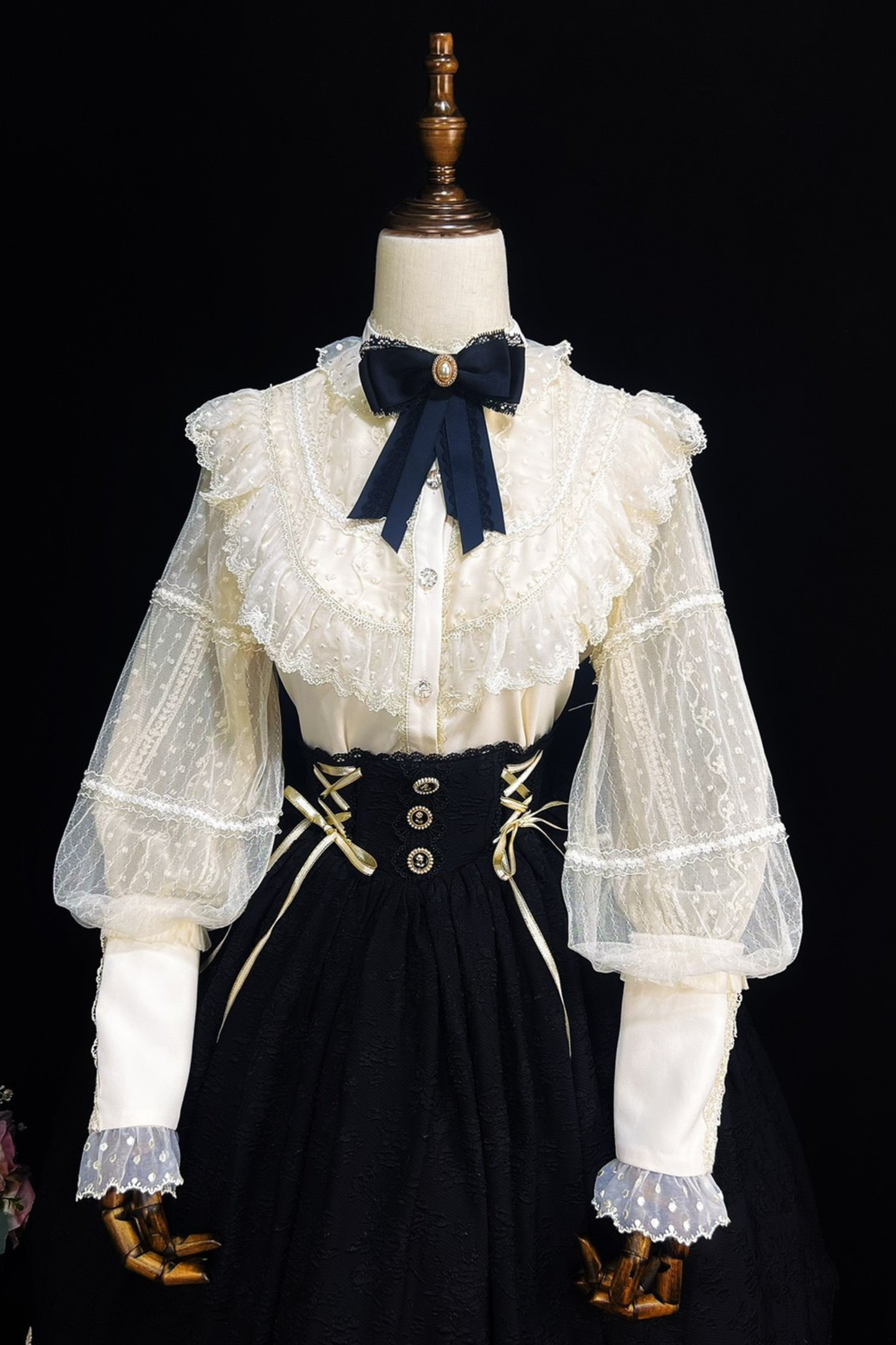 Retro Chic Lolita Shirt + Lace-up High Waist Lolita Skirt