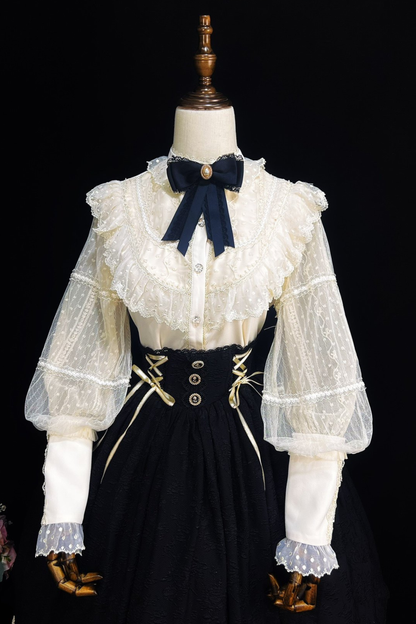 Retro Chic Lolita Shirt + Lace-up High Waist Lolita Skirt