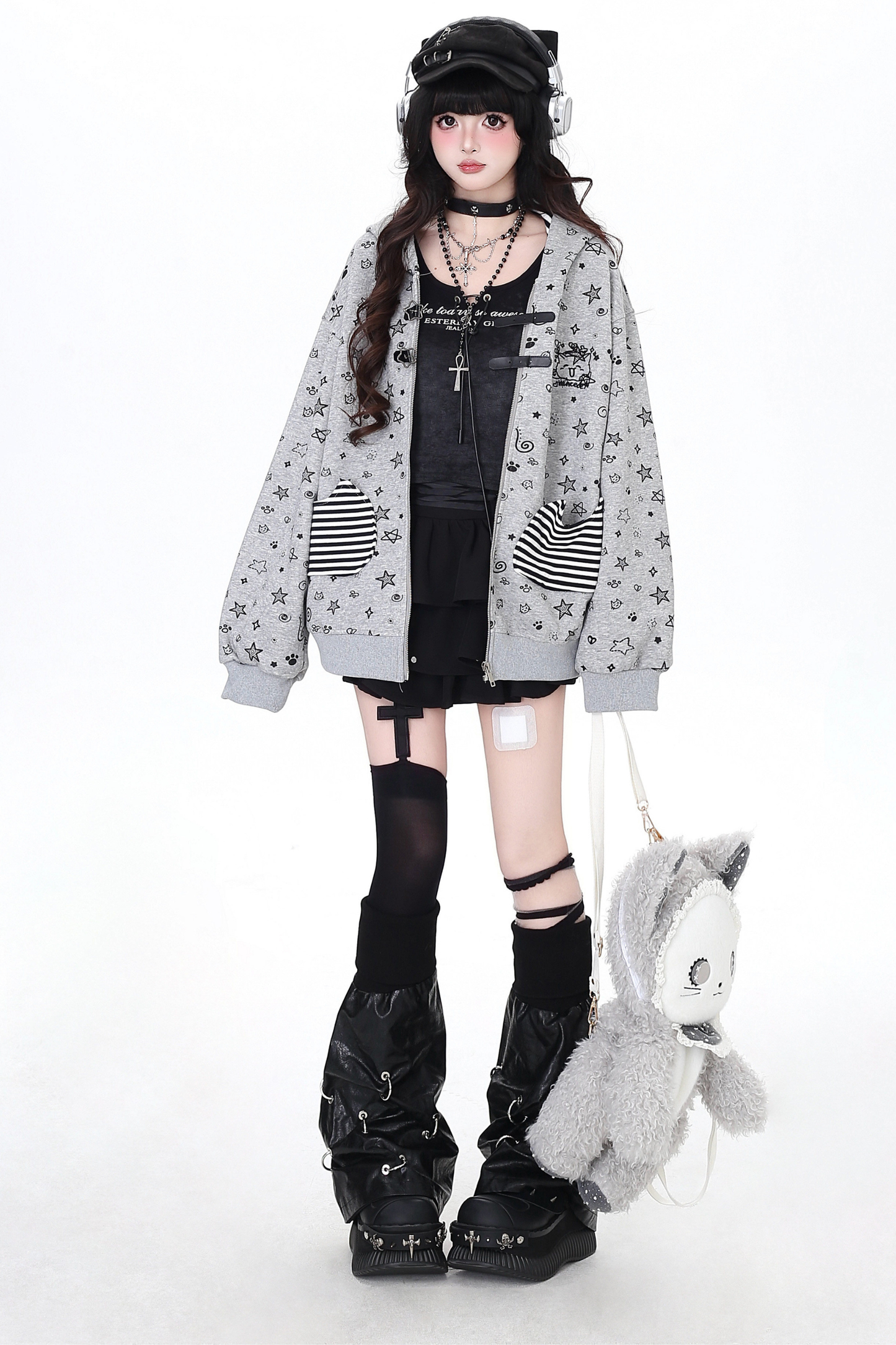 バニーフードルーズスタージップパーカー