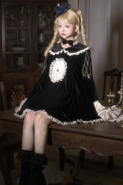 黒猫フリルクロックロリータドレス+パンプキンパンツ