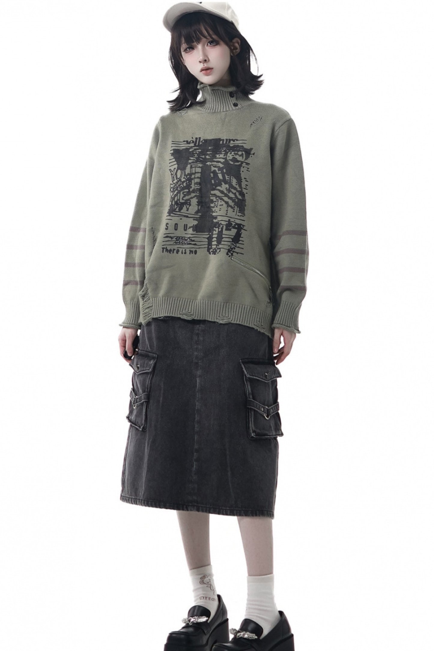 ストライプパッチワークデザインセーター