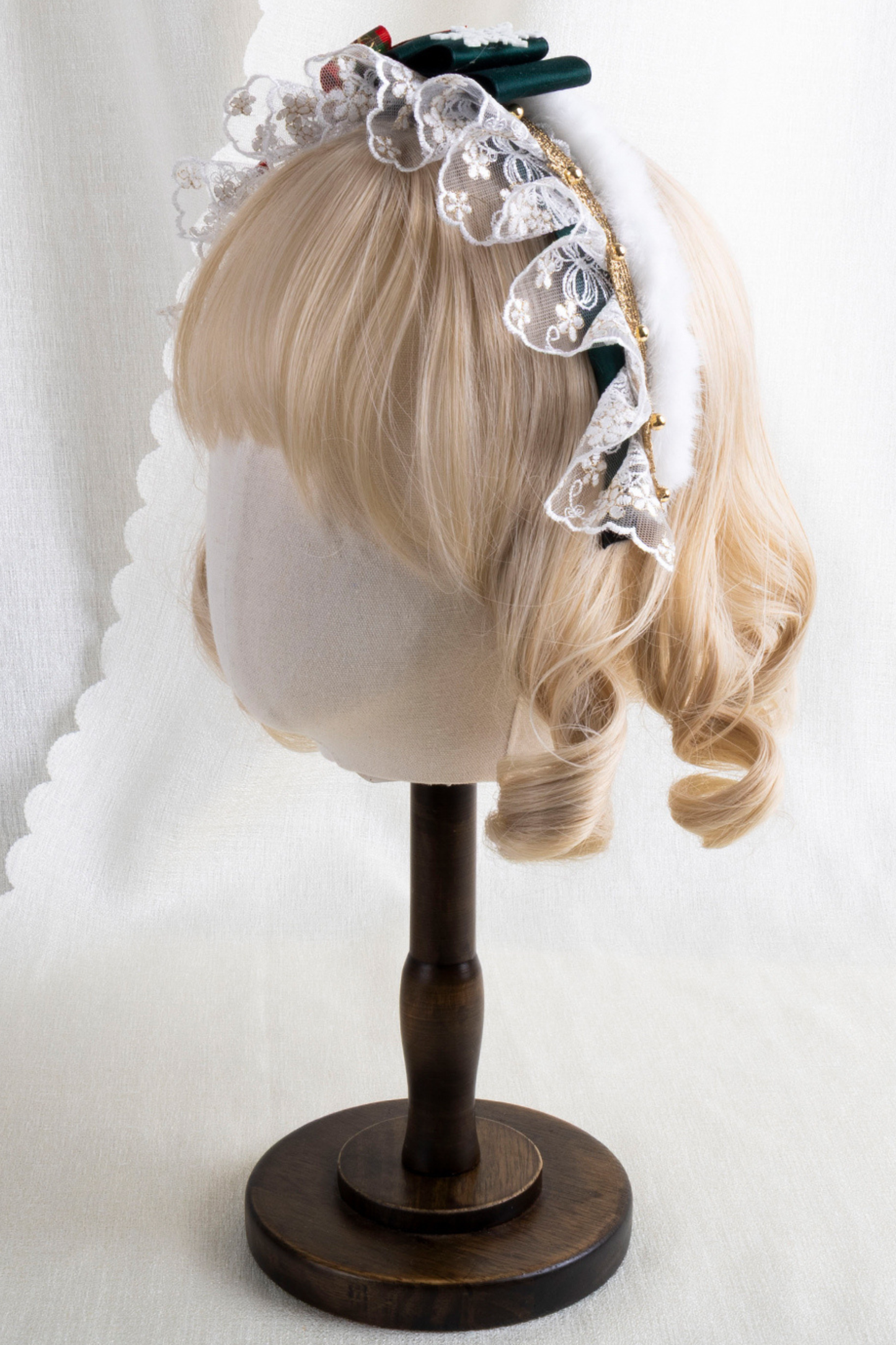 クリスマスチェックヘアーオーナメントリボンクリップ+ハットクリップ+ヘアバンド