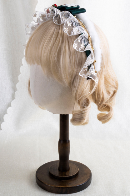 クリスマスチェックヘアーオーナメントリボンクリップ+ハットクリップ+ヘアバンド