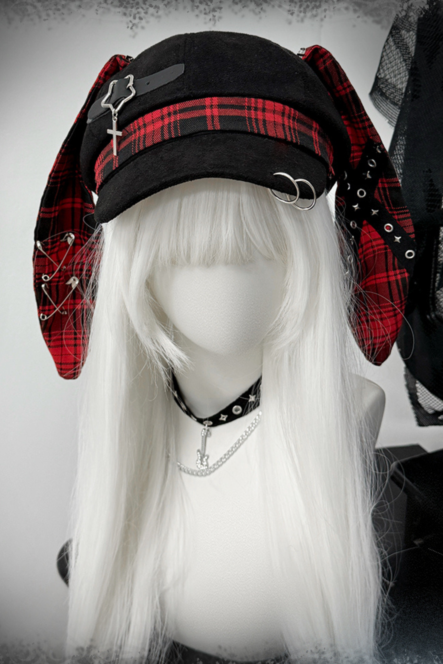 チェックうさ耳サブカルチャー帽子