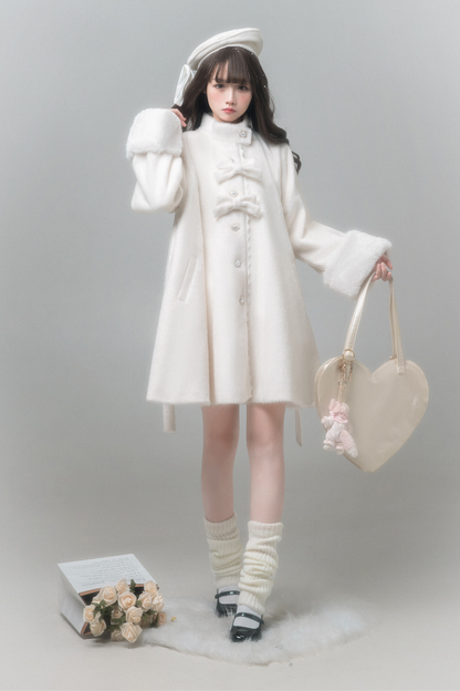 ピュアガーリースタイルコート+シャツ+ファーカラー+スカート