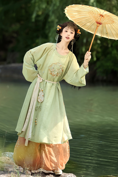 Retro Round Neck Robe China Top + Balloon Pants