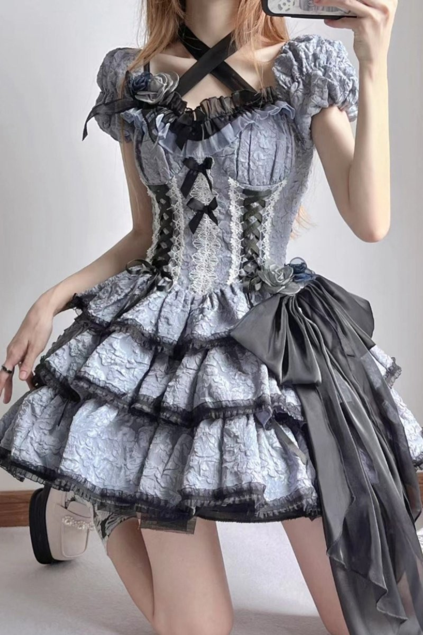 ダークブルーゴシックロリータドレス