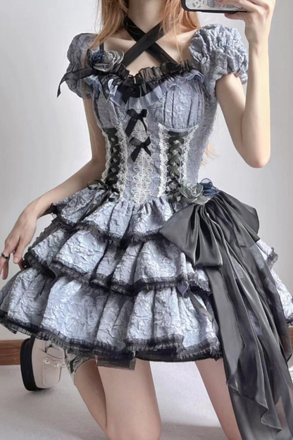 ダークブルーゴシックロリータドレス