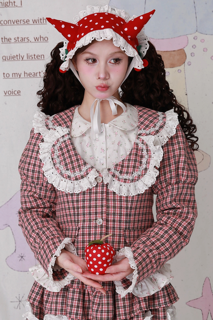 チェックレースレトロクラップカラージャケット