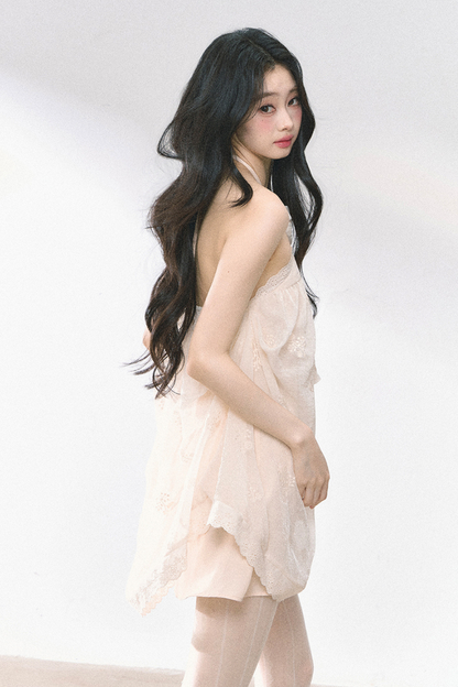 ウェンディレースフラワーホルターネックドレス