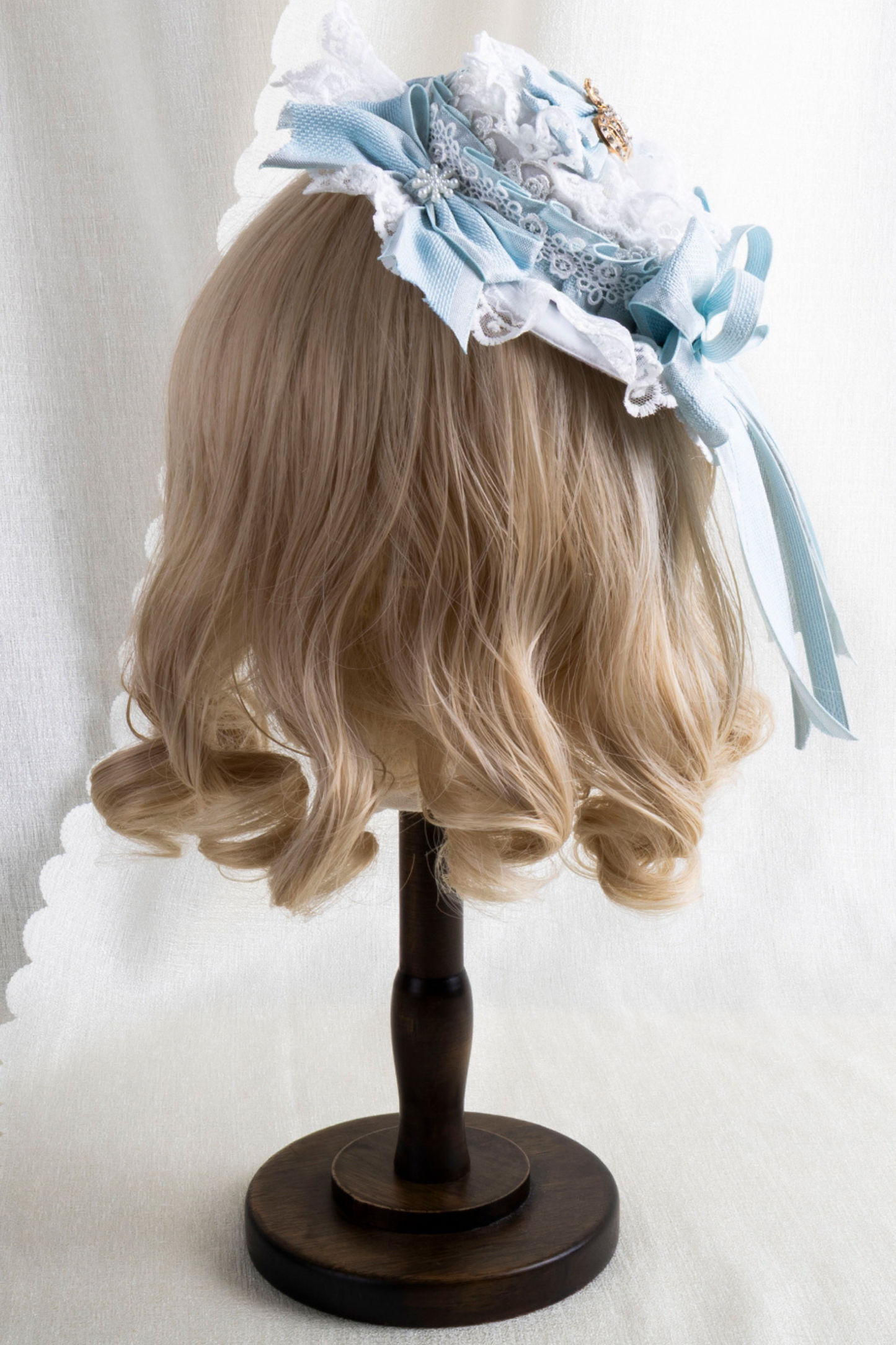 フリルアイスカラーロリータフラットハット+リボンクリップ+ヘアバンド+ハットクリップ