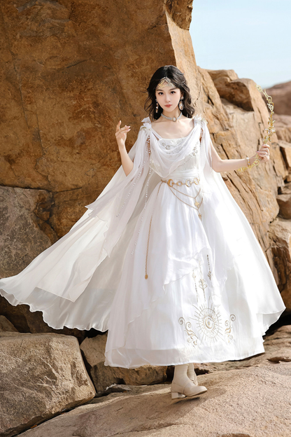 Märchenhaftes klassisches Lolita-Trägerkleid + Kapuzen-Cape