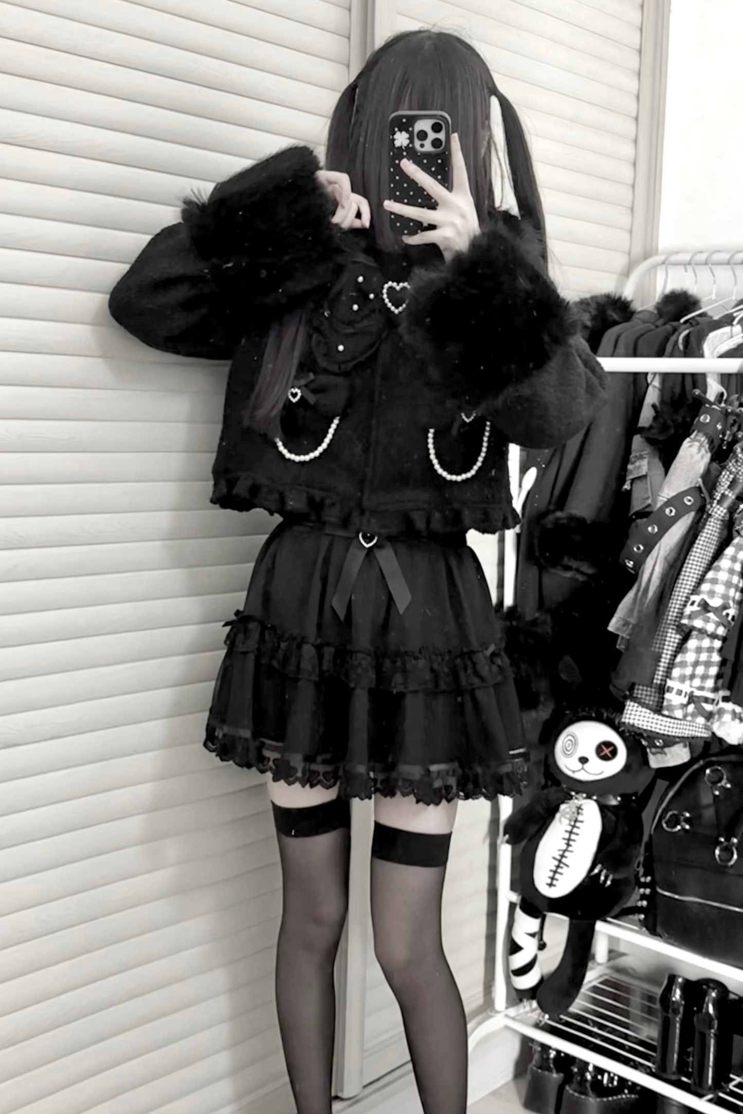 リボンファーショートコート