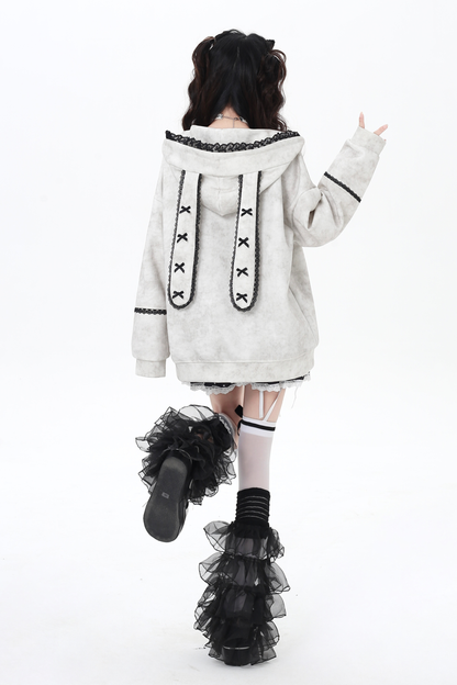 レースバニーフードルーズパーカー