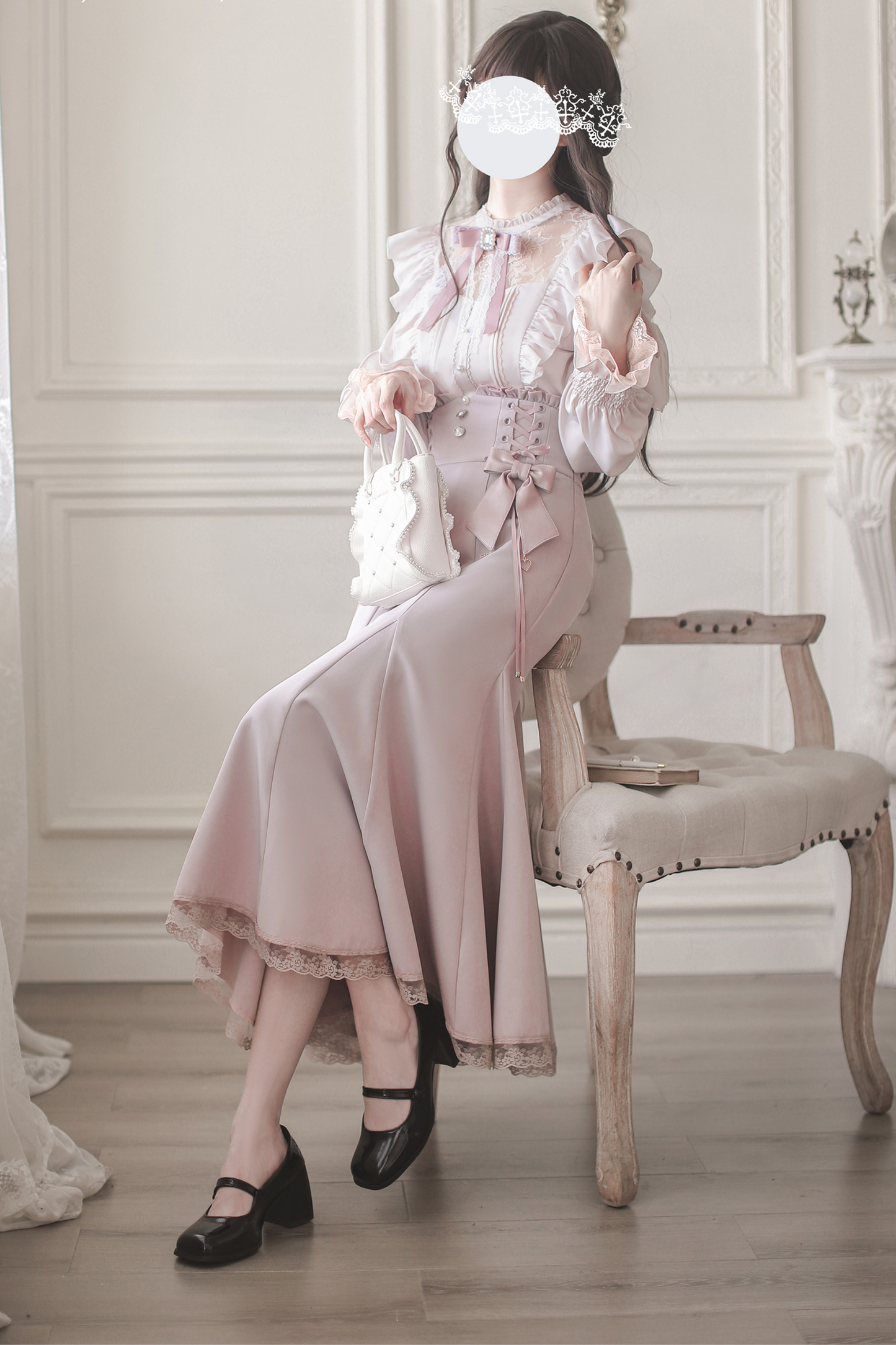 エレガントオフショルダーデザインシャツ+マーメイドスカート