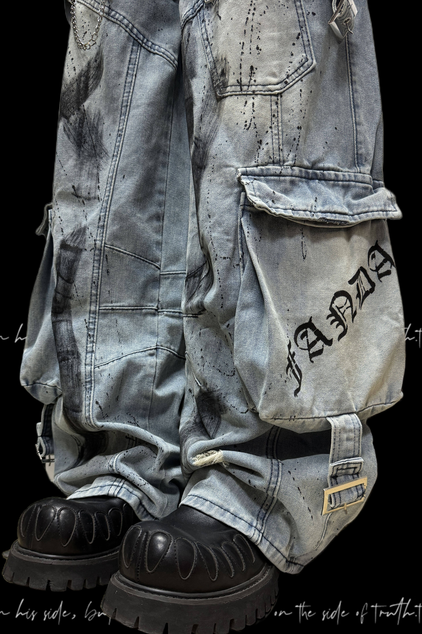 グラフィティデニムカーゴパンツ+ベルト