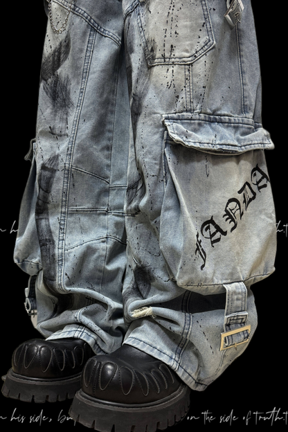 グラフィティデニムカーゴパンツ+ベルト