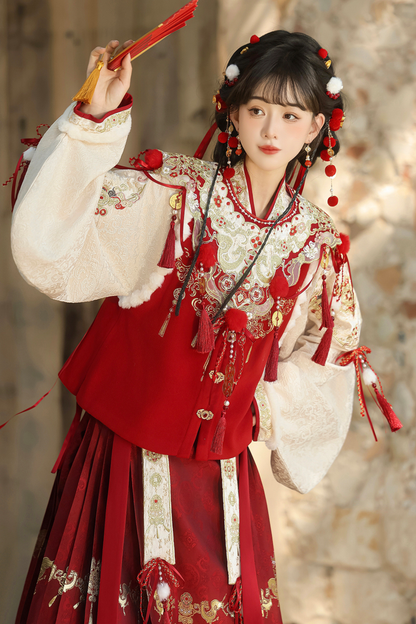 Gorgeous retro china top + skirt + vest + shoulders