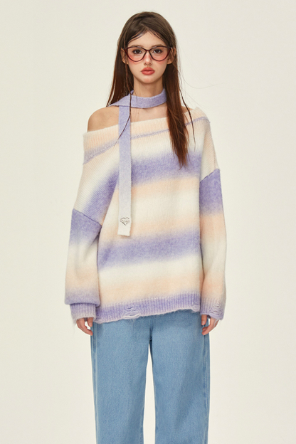 Rainbow Knit One Line Border Top