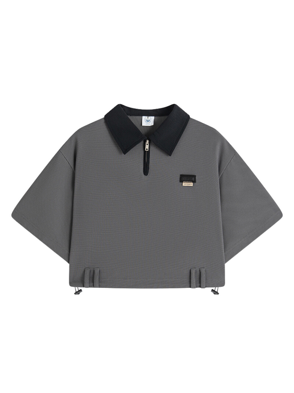 ポロカラーベルトループドロストショートトップス