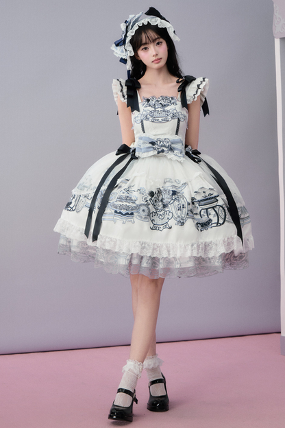 중국 디자인 플라잉 슬리브 로리타 원피스 + 리본