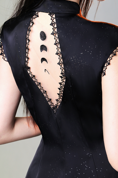 ダークサテンムーンチャイナタイトドレス