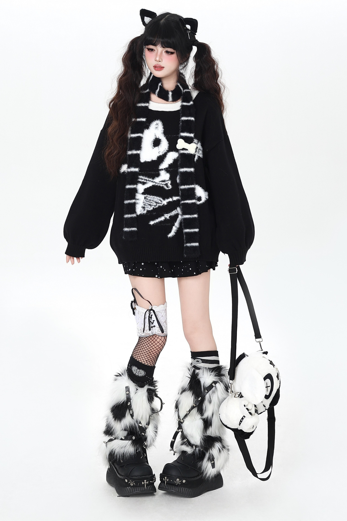 Cat Guy Cotton Loose Knit + Scarf