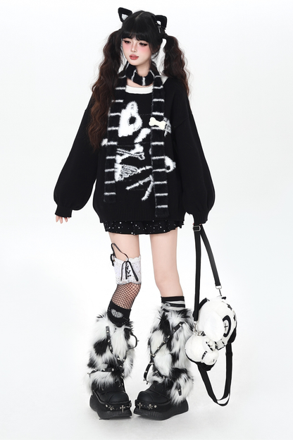 Cat Guy Cotton Loose Knit + Scarf