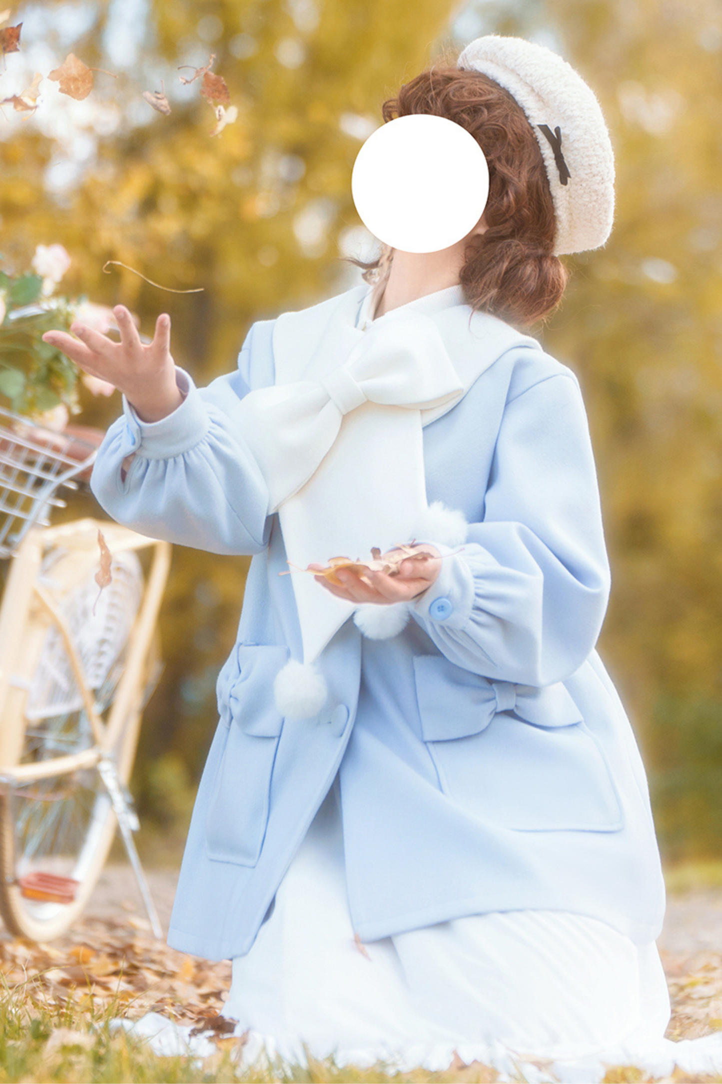 ガールズハートシングルブレストルーズウールコート+スカート