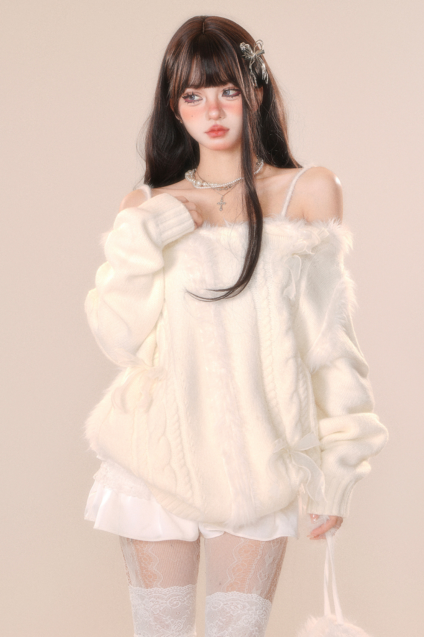 スノーベルベットオフショルダーニット