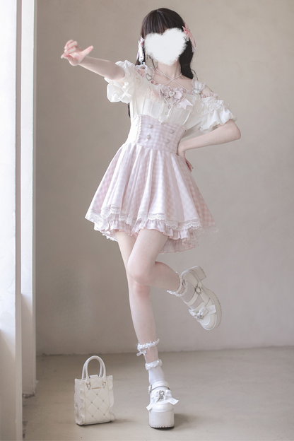 【予約商品】量産オフショルダートップス+ハイウエストスカート