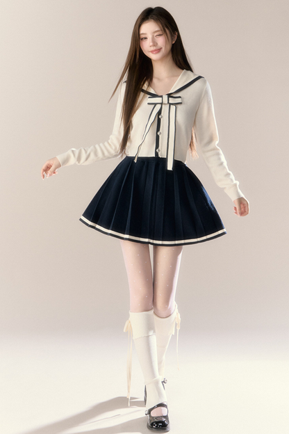 セーラーリボンカーディガン+プリーツスカート