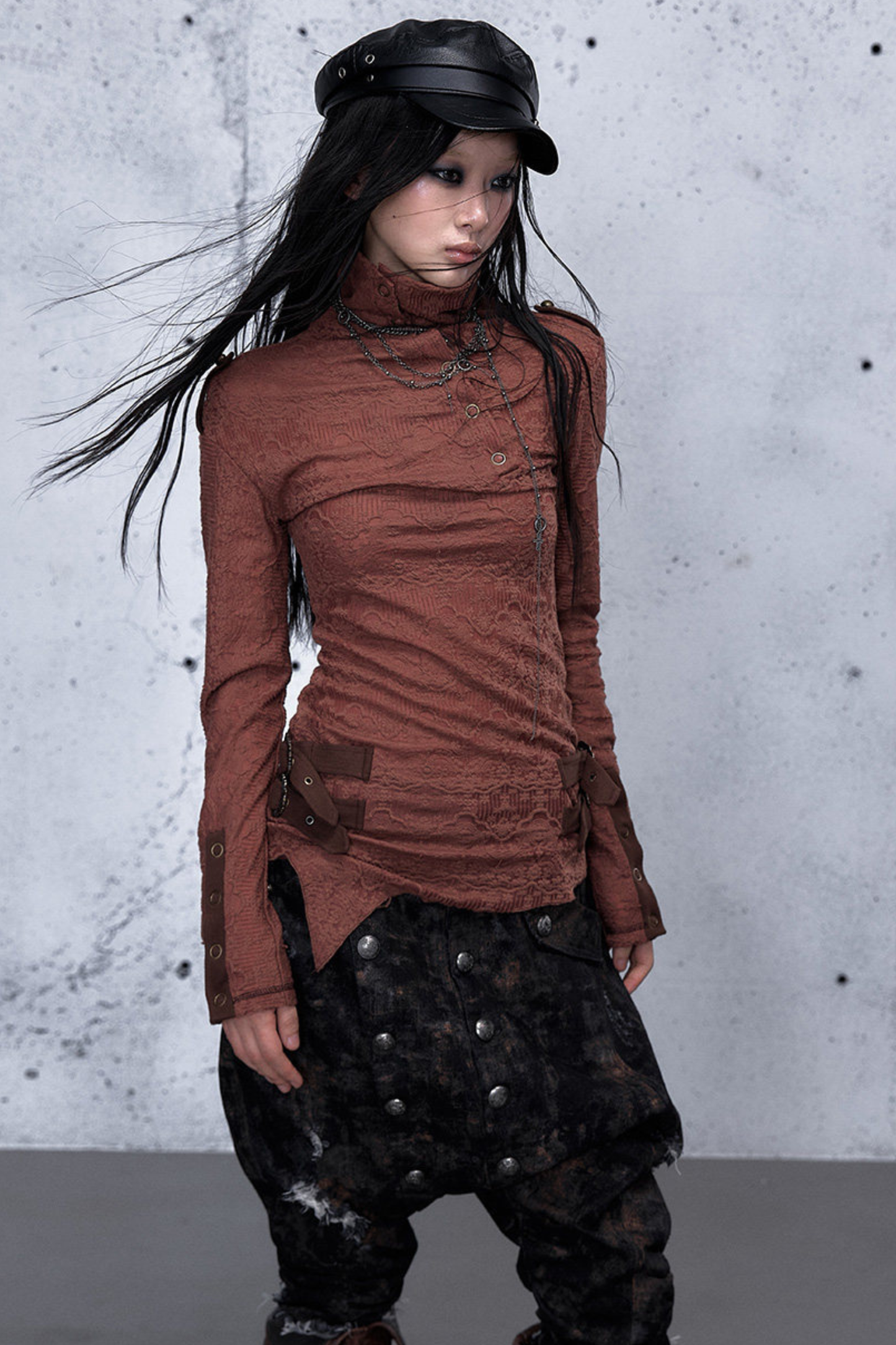 레트로 비대칭 니트 스웨터