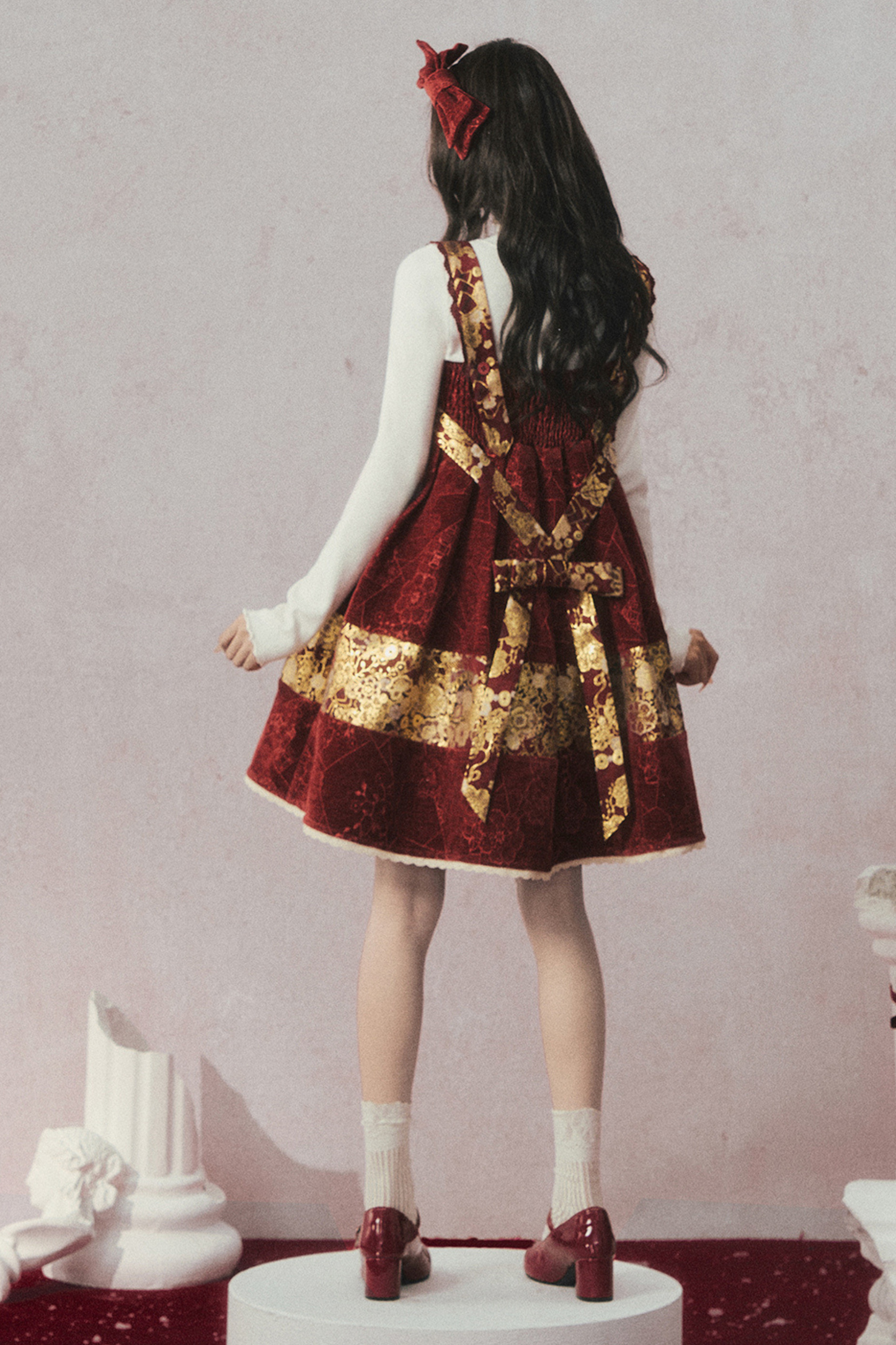 ベルベットダークレッドドレス+トップス+ジャケット+アクセサリー