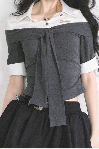 フレンチレディーウエストスリミングショートトップス