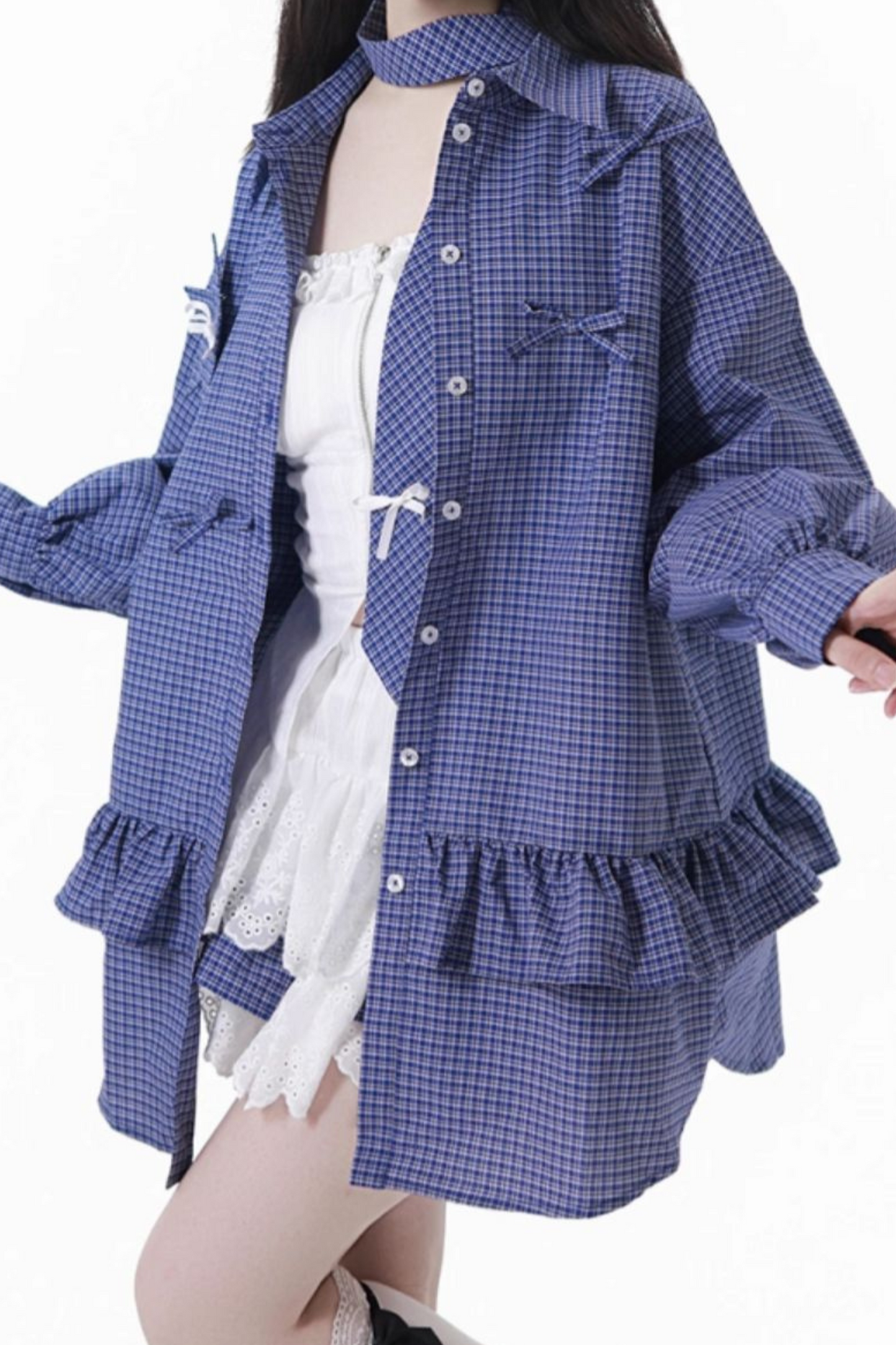 Check Tie Blouse Ursus Camisole + Skirt + Short Top