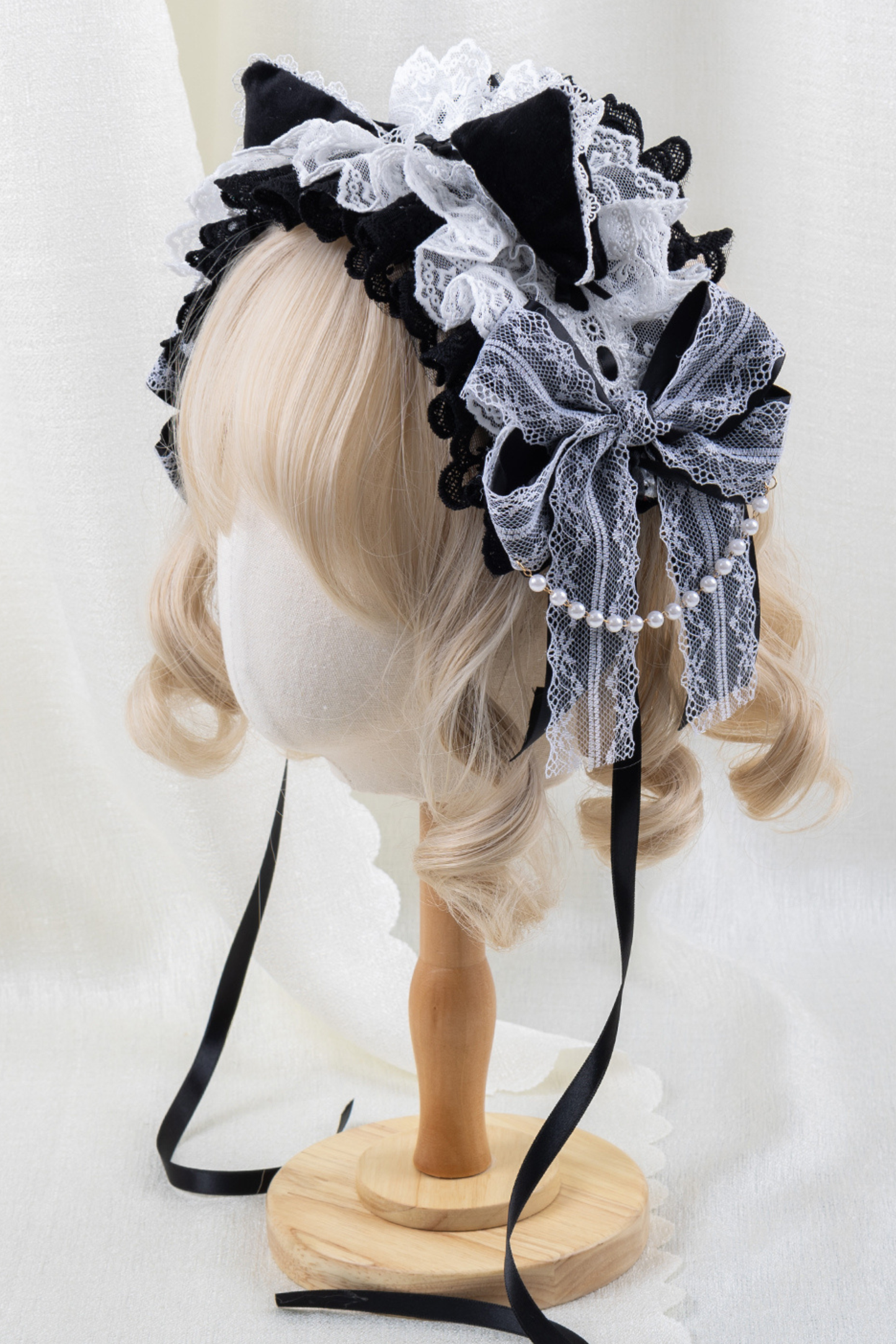 エレガントロリータボンネット+ヘアバンド+リボンクリップ+ハットクリップ+スリーブ