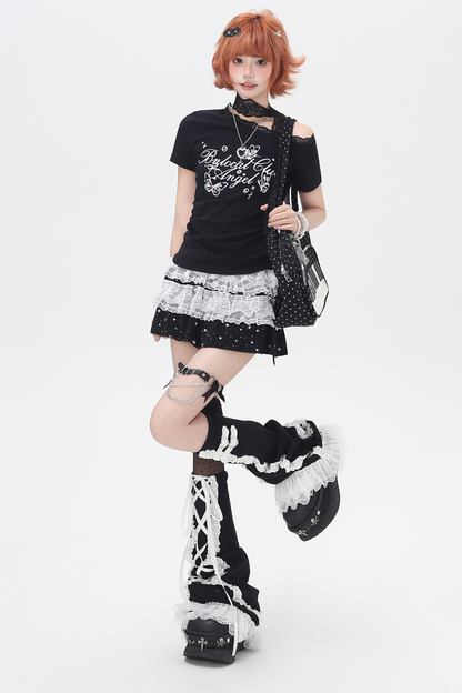 レースデザインワンショルダースリムトップス