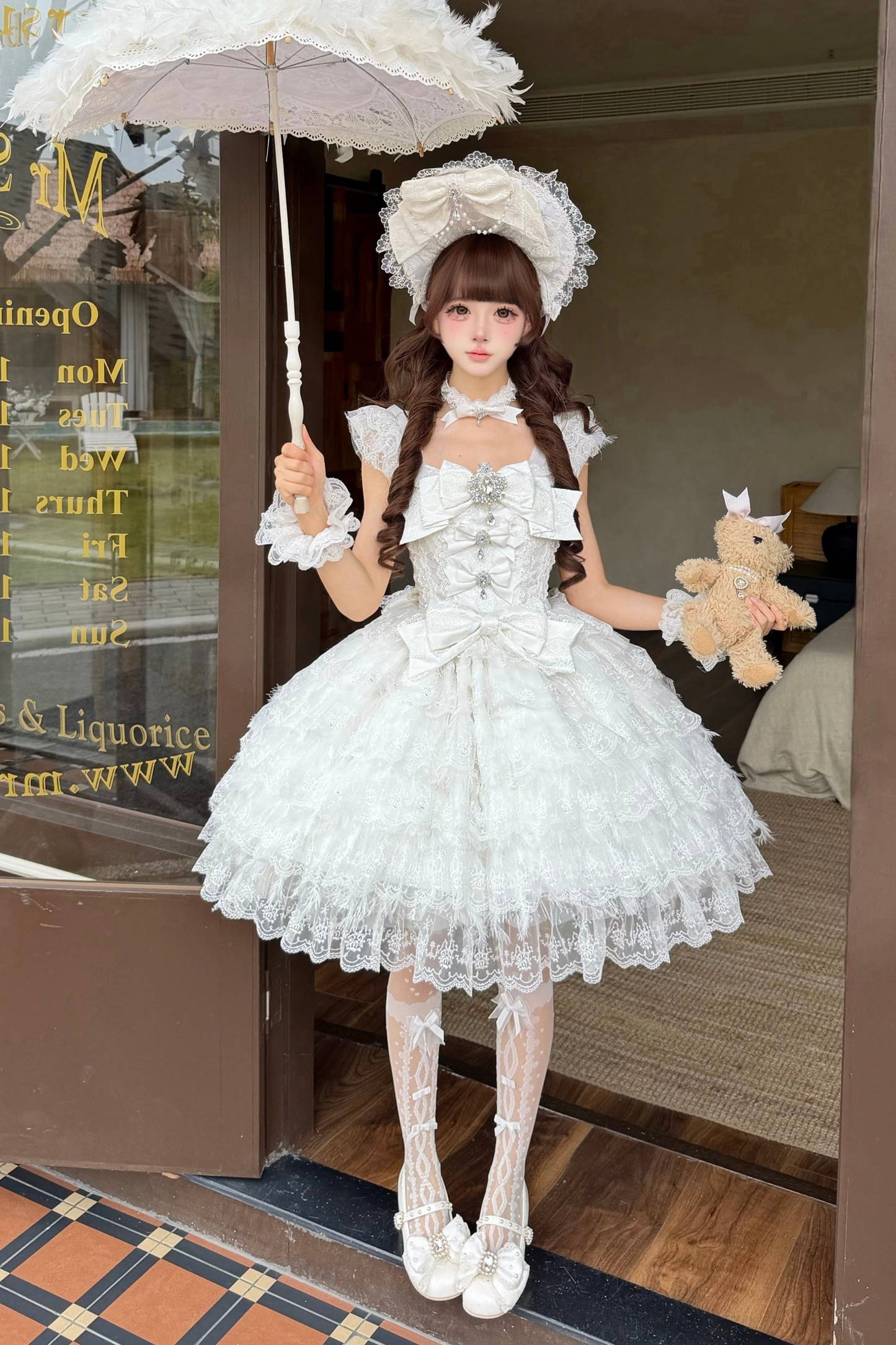 Sugar Chic Floral Lolita Dress + Necklace + Ribbon