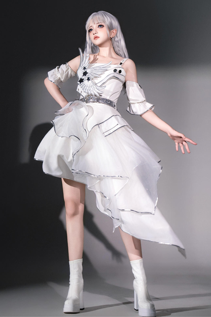 银色赛博朋克洛丽塔连衣裙+袖子+腰带
