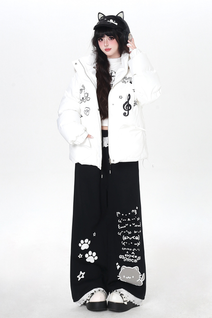 キャットデザインレースルーズパンツ