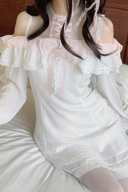 Girly sweet lace one shoulder dress