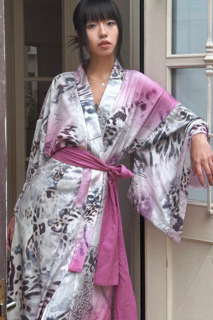 ヒョウ柄浴衣+リボン帯