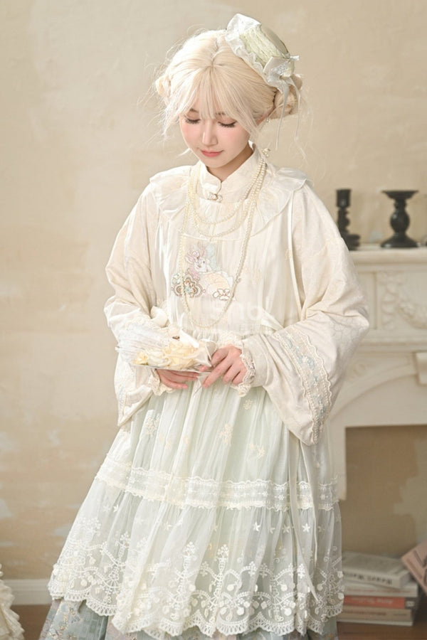 レイヤードライトシフォンドレッシーシャツドレス＋ホースフェイススカート