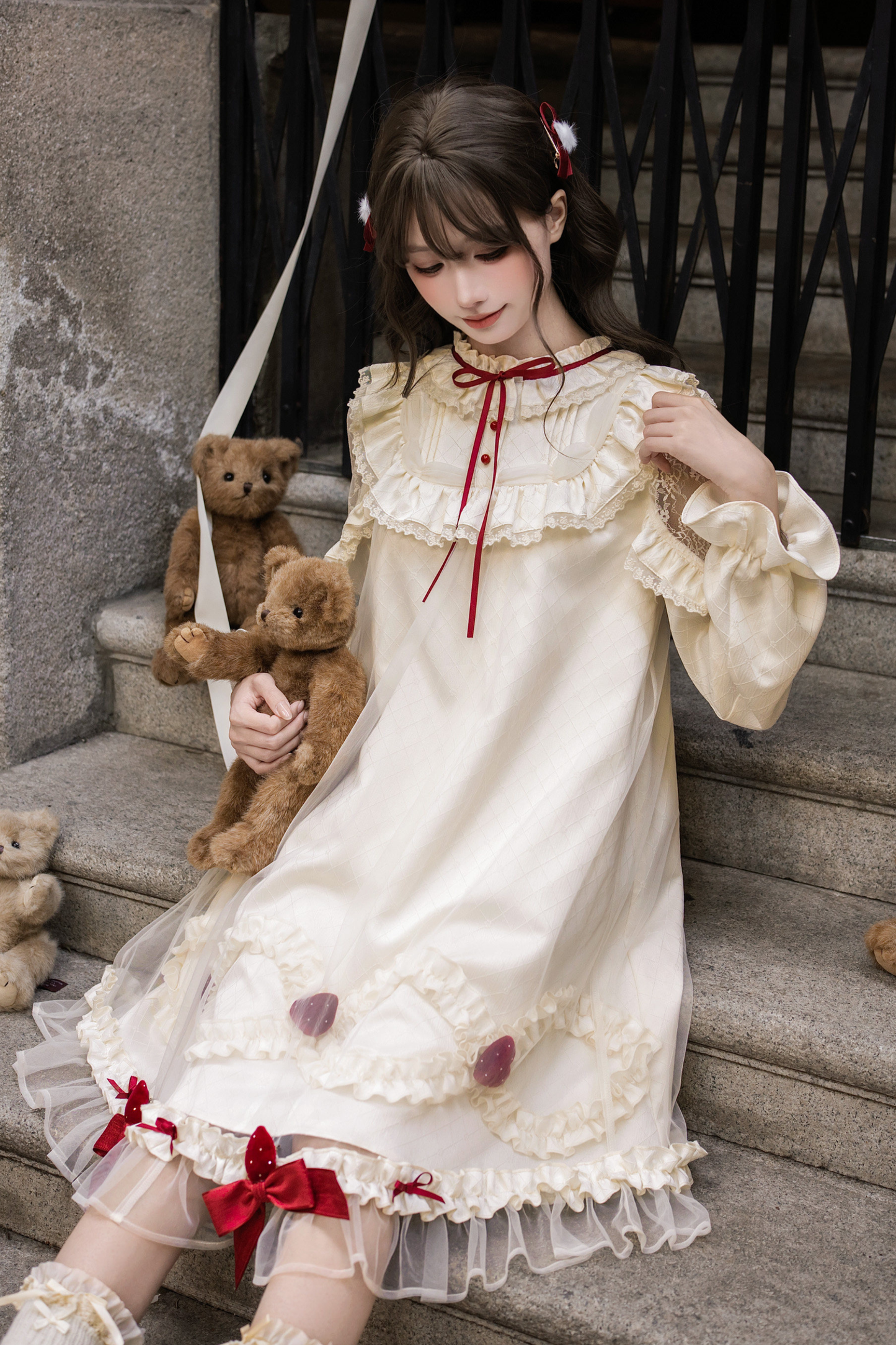 Strawberry Cream Doll Lolita Dress + Strawberry Ribbon
