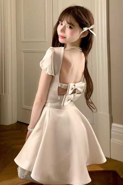 Satin Backless Bow Dress