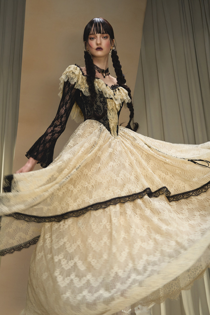 レースメイドレトロウエストフランスドレス